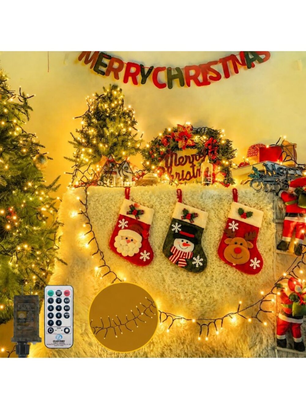 100FT 2000LED Warm White Cluster Christmas Lights with Remote Control - Holiday